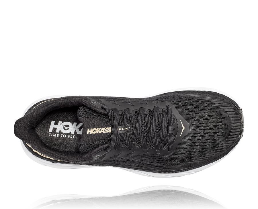 Hoka One One Running Shoes Womens Black/White - Clifton 7 - 59184PWCZ